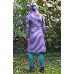 Langarm Organic - Kleid " Stripe" mit Wasserfallkragen und Kaputze. GOTS zertifiziert