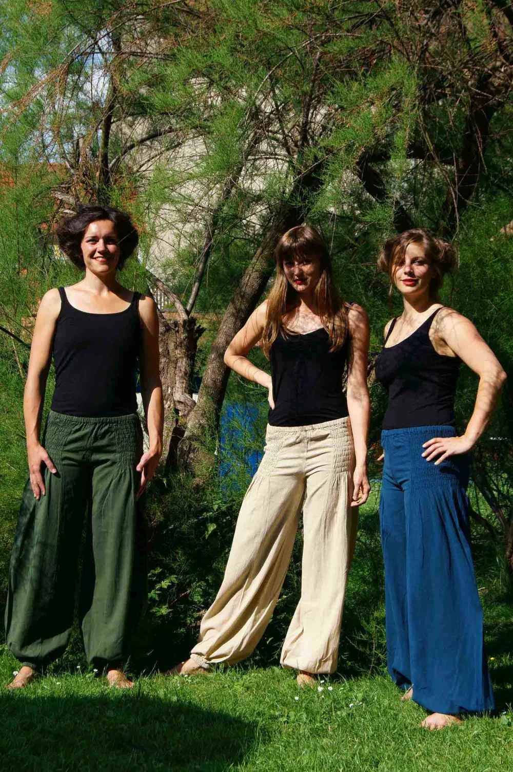 Jeannie Baumwoll Hose mit gesmoktem Bund - petrol / s/m
