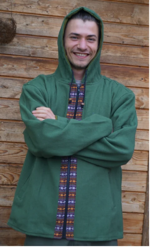 warme Ethno-Jacke aus Baumwolle - grün / large