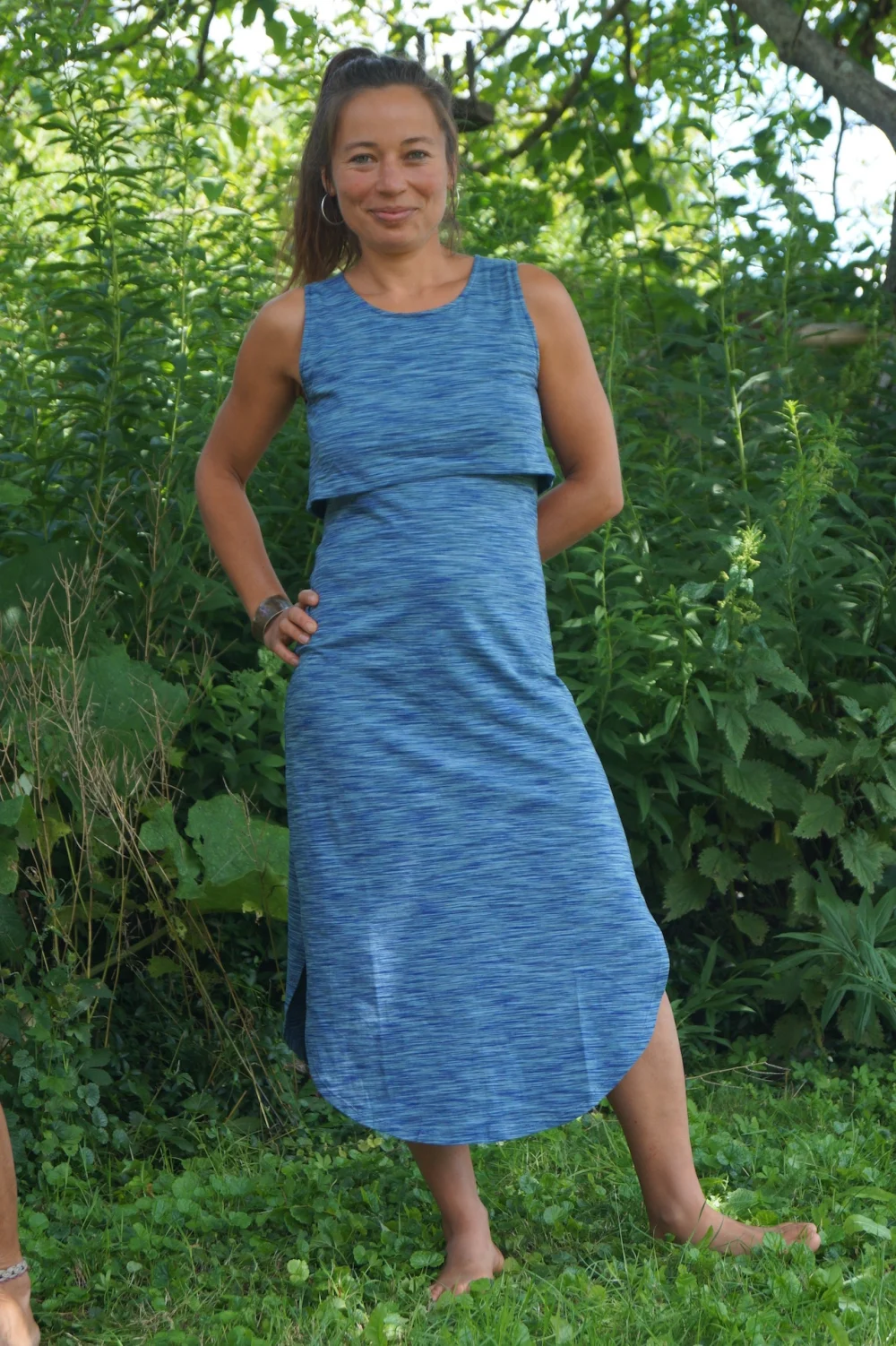 Kleid aus melierter GOTS-zertifizierter Bio-Baumwolle - blau / large
