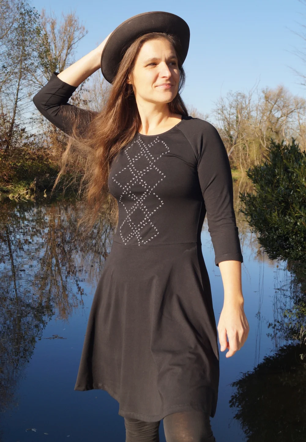 Kleid "Burlington" aus GOTS-zertifizierter Bio-Baumwolle - grau-blau / large