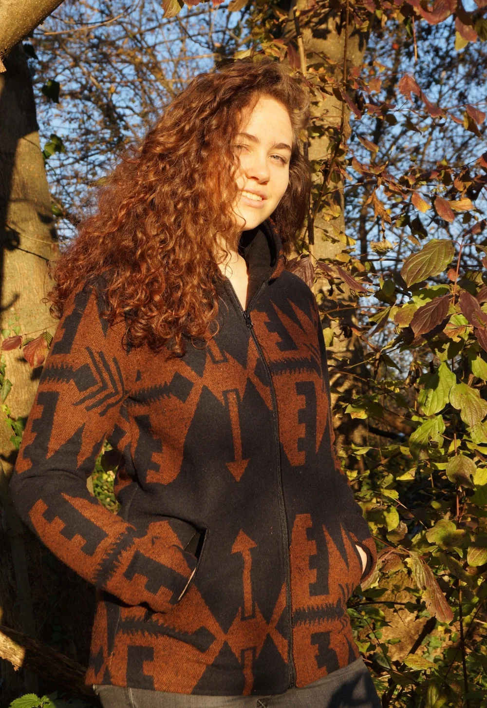 warme Webjacke mit Fleecefutter "Mongolei" - braun/ schwarz / small