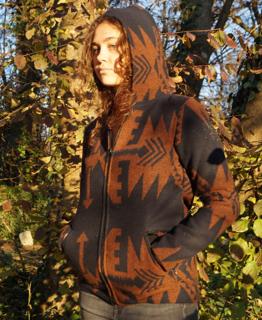 warme Webjacke mit Fleecefutter "Mongolei" - braun/ schwarz / small
