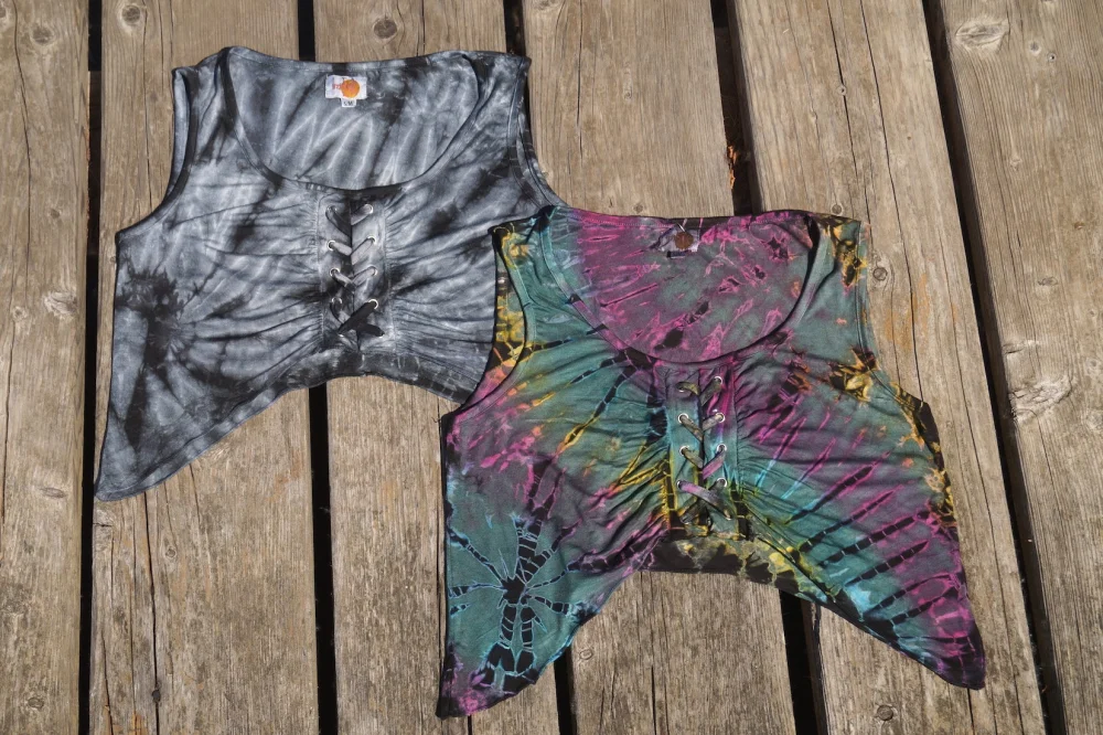 Batik Top mit Schnürung - schwarz/grau / s/m