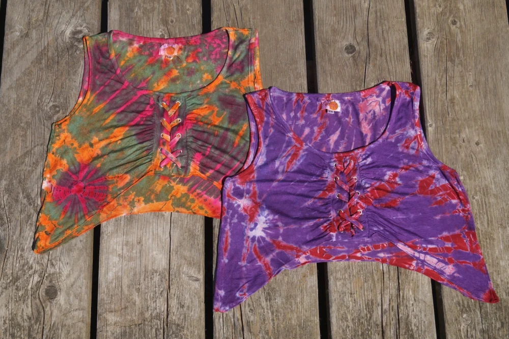 Batik Top mit Schnürung - schwarz/grau / s/m