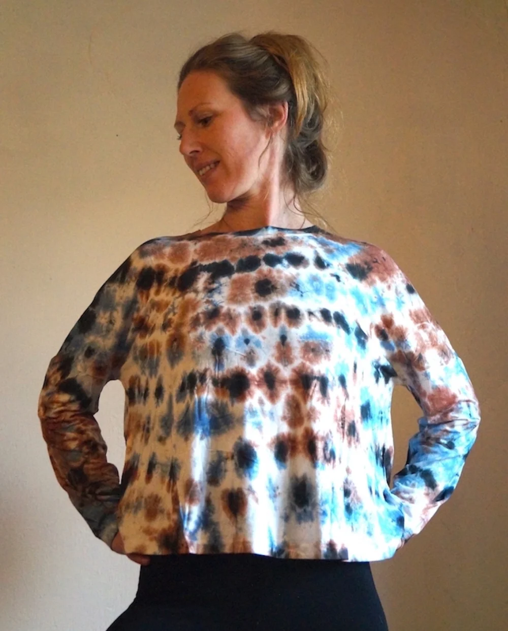 Batik Langarm Shirt - blau/gelb / m/l