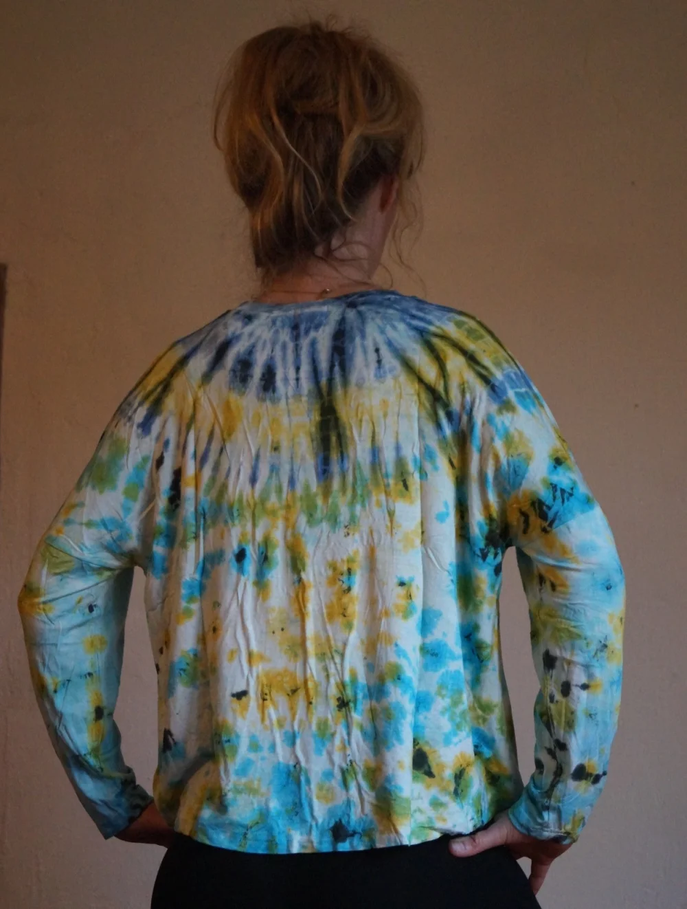Batik Langarm Shirt - blau/gelb / m/l