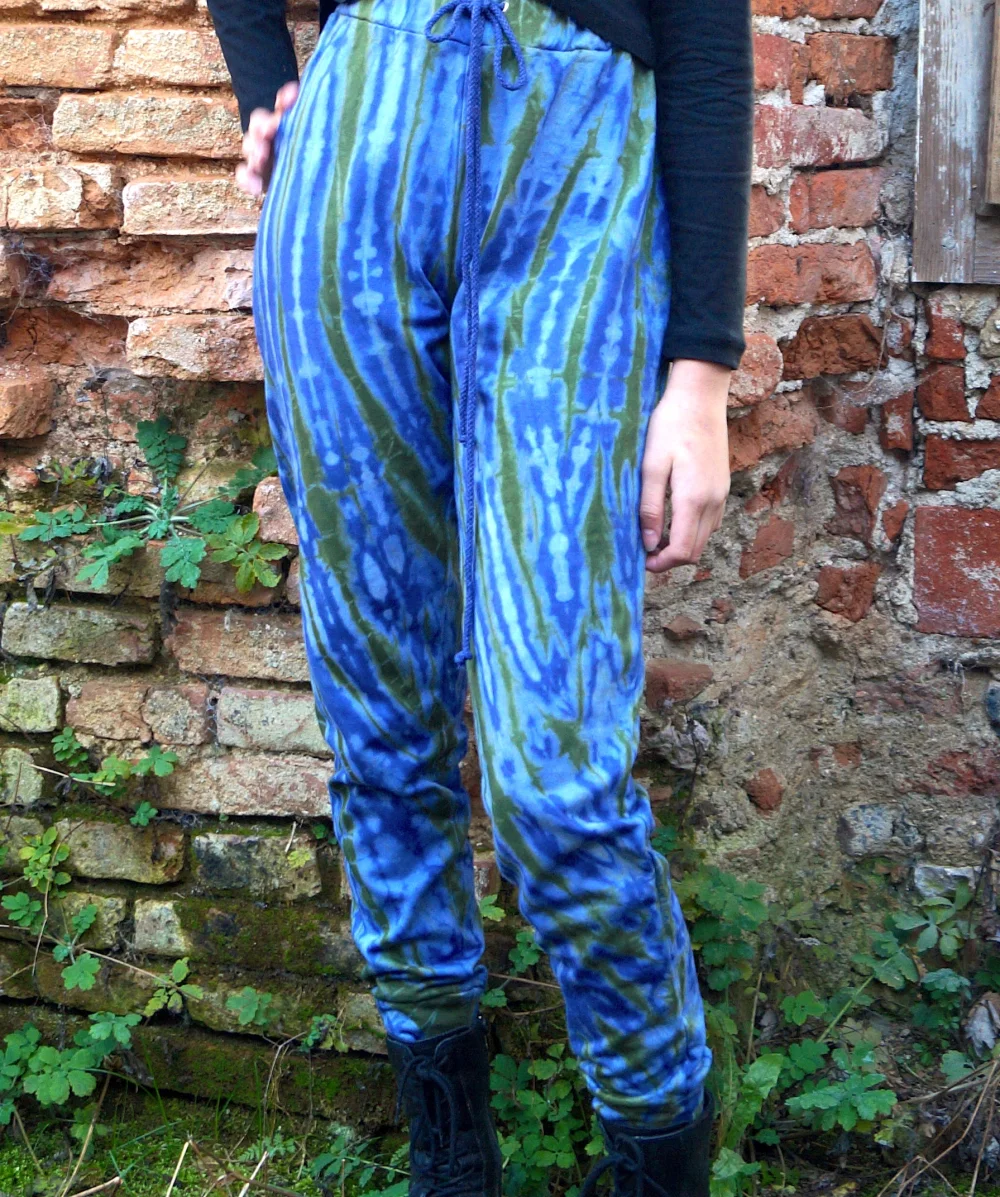 kuschelig gemütliche Batikhose - blau/braun / small