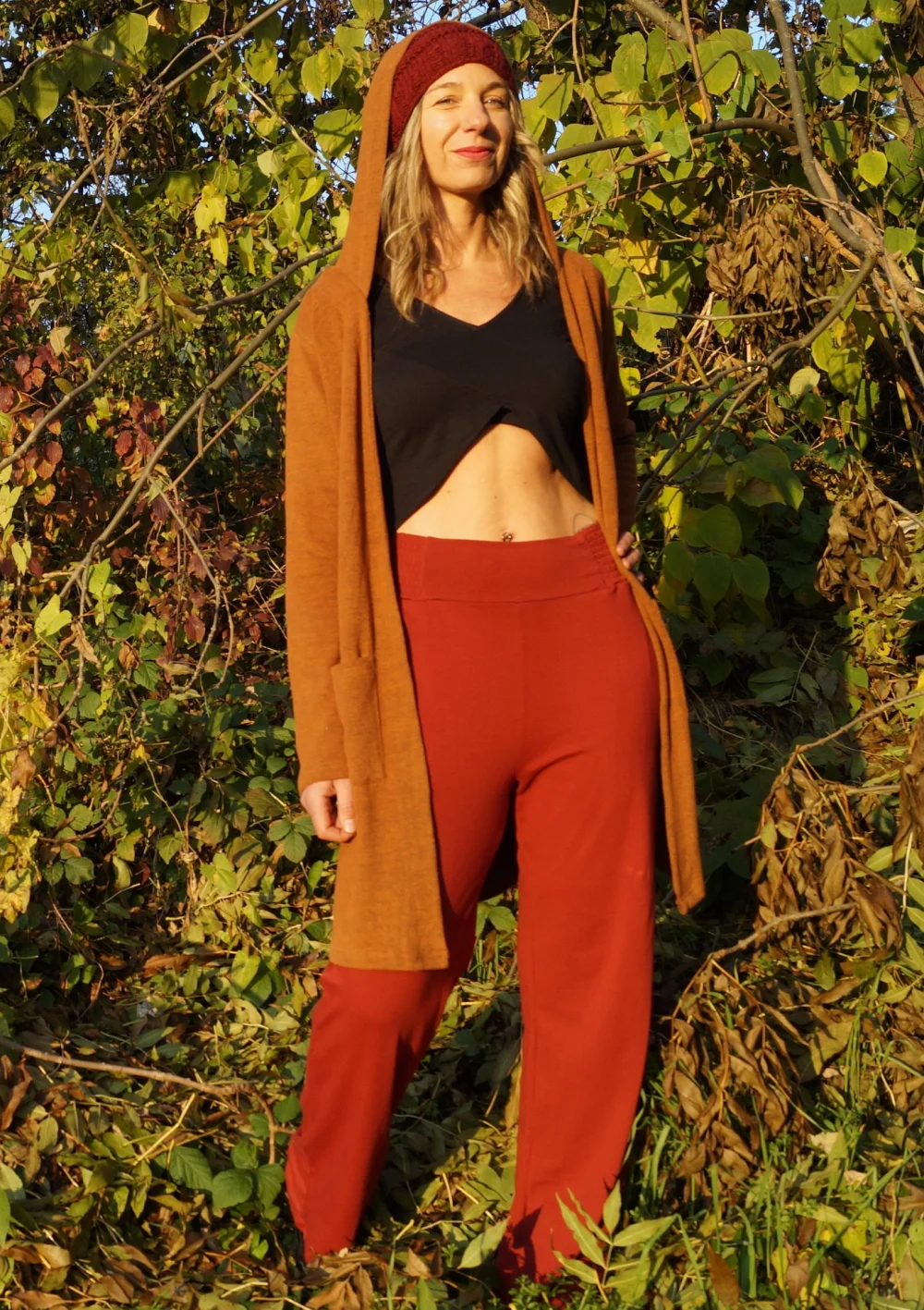 Hose aus Bio-Baumwolljersey - weinrot / large