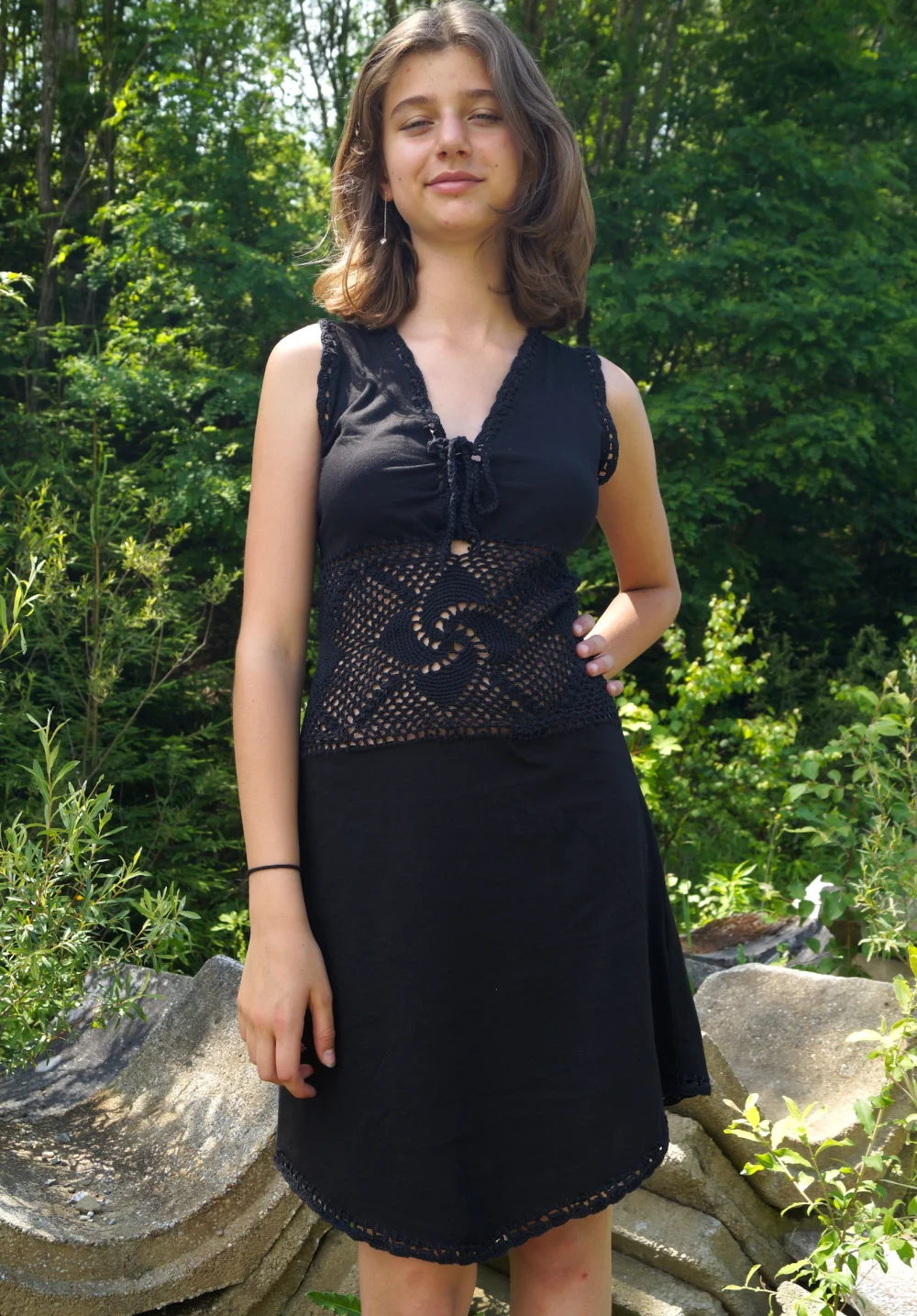 GOTS-zertifiziertes Bio-Baumwollkleid "Flower Power" - rot / small