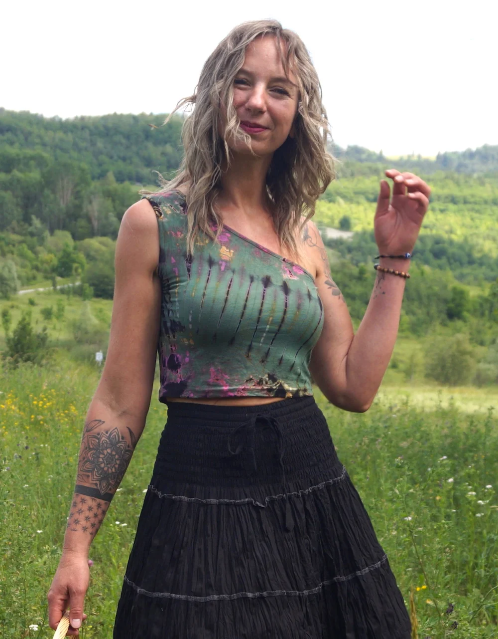 Sommertop "One Shoulder" - batik grün / m/l