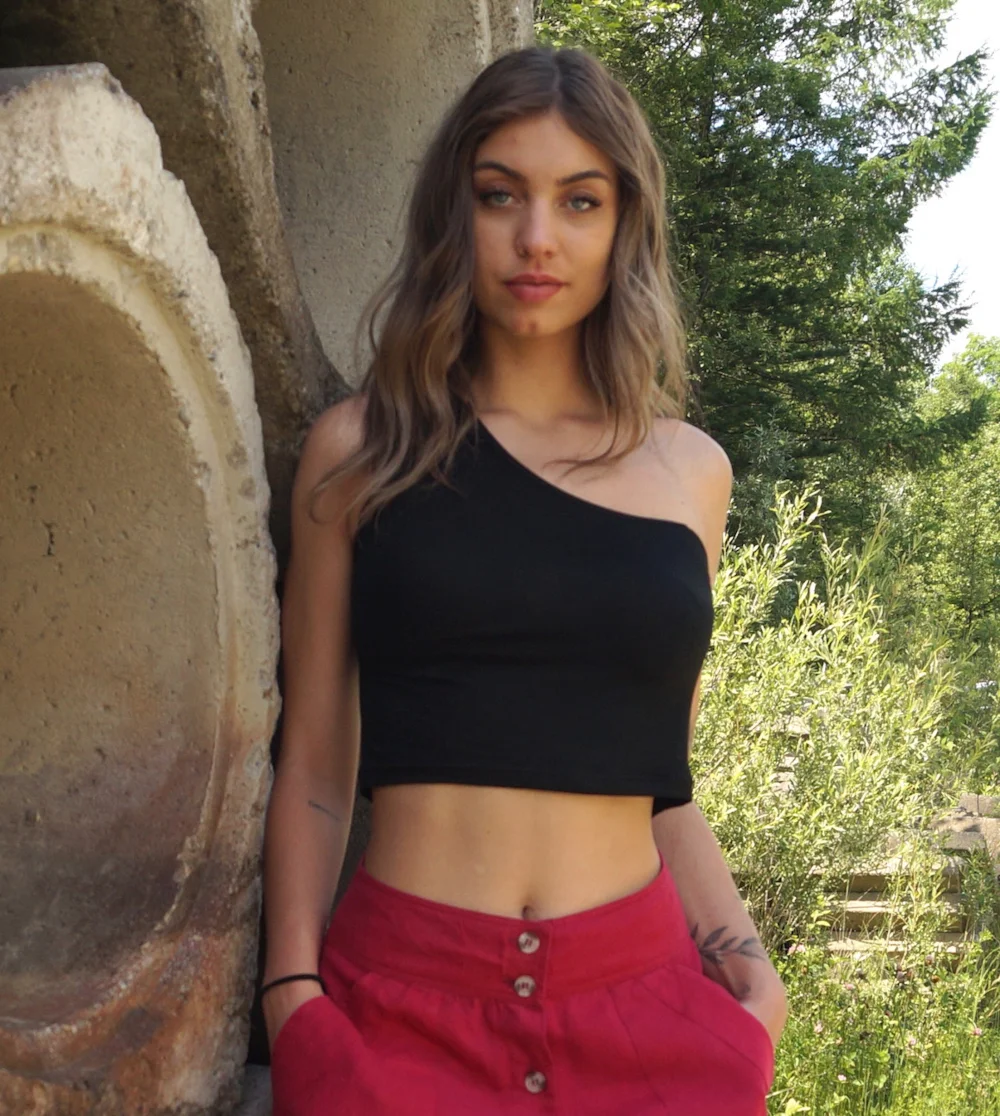 Sommertop "One Shoulder" - batik grün / m/l
