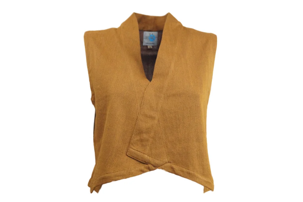 Weste "Marie" aus GOTS zertifiziertem Bio-Baumwoll-Jacquard - senf / medium