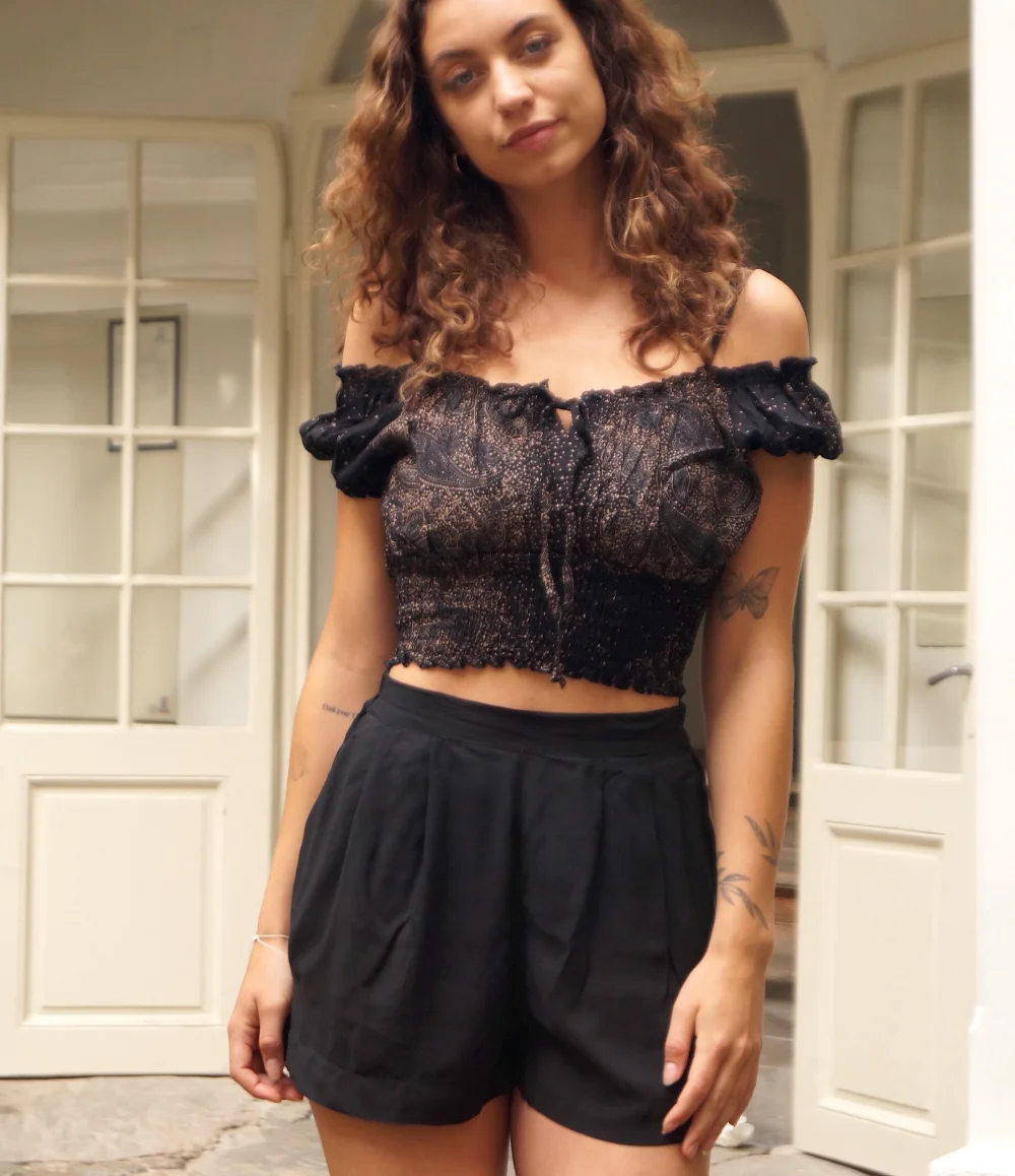 Flamenco Top - schwarz bunt