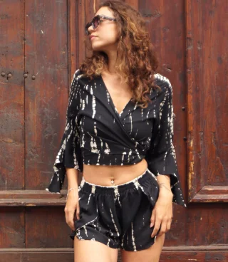 Batik Wickelbluse - petrol
