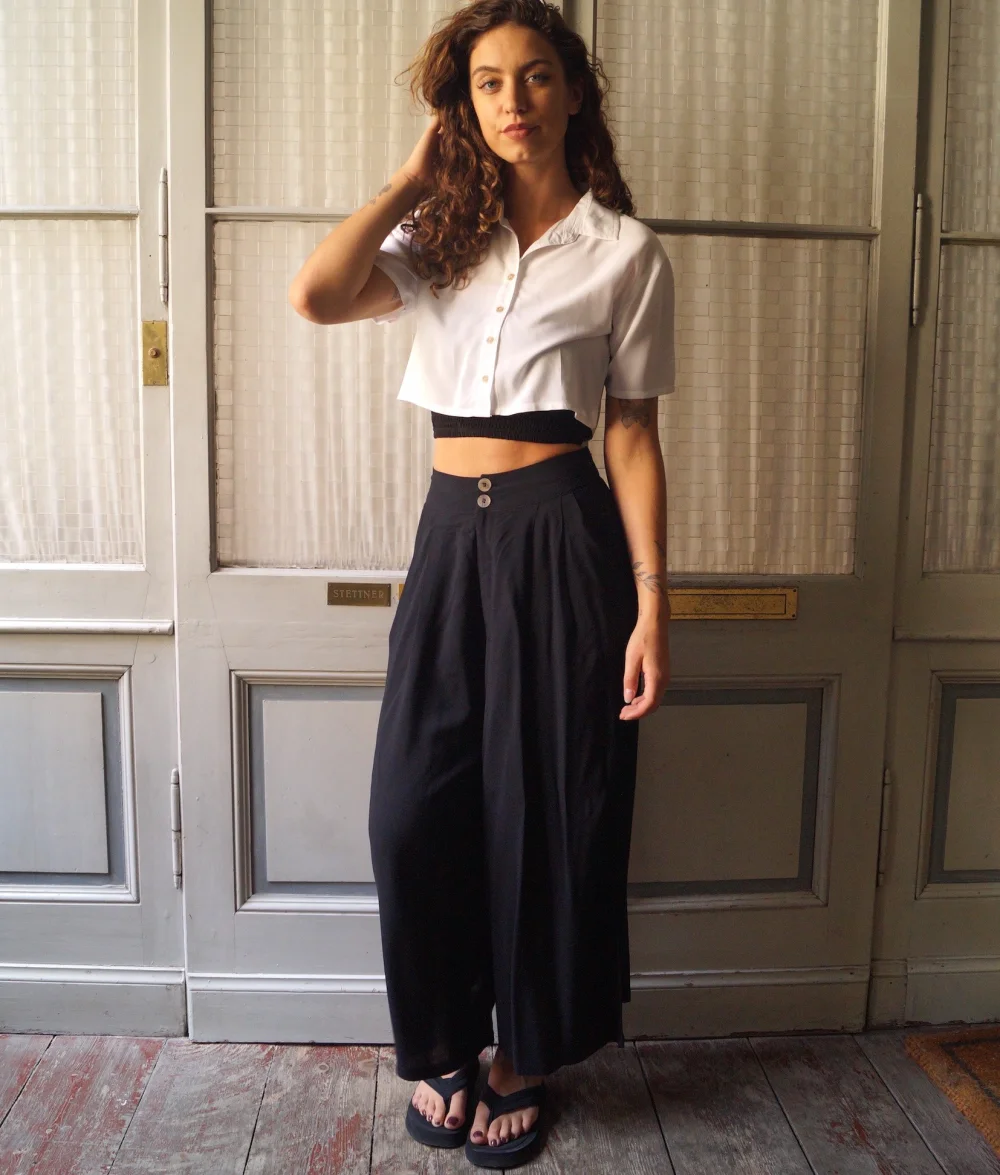 Kurzarm Crop Bluse aus ECOVERO™ Viscose - grün / medium