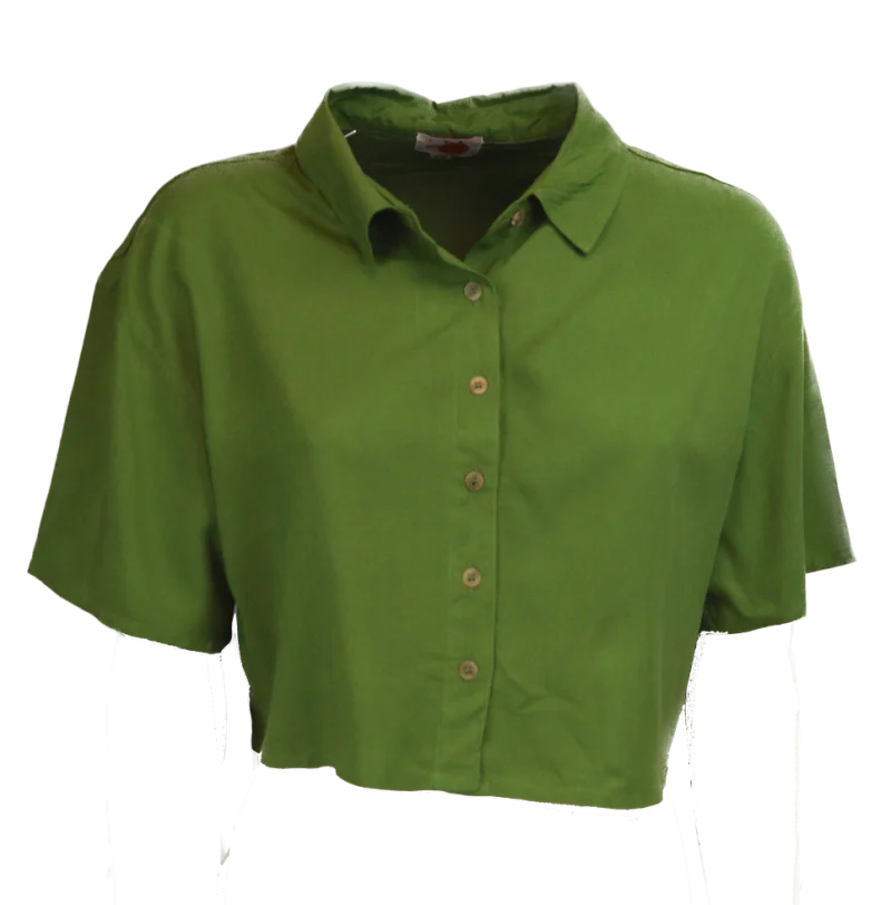 Kurzarm Crop Bluse aus ECOVERO™ Viscose - weiß / large