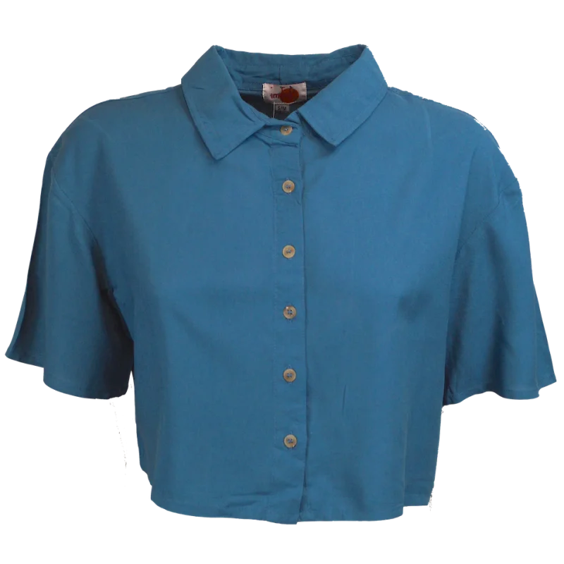 Kurzarm Crop Bluse aus ECOVERO™ Viscose - weiß / large