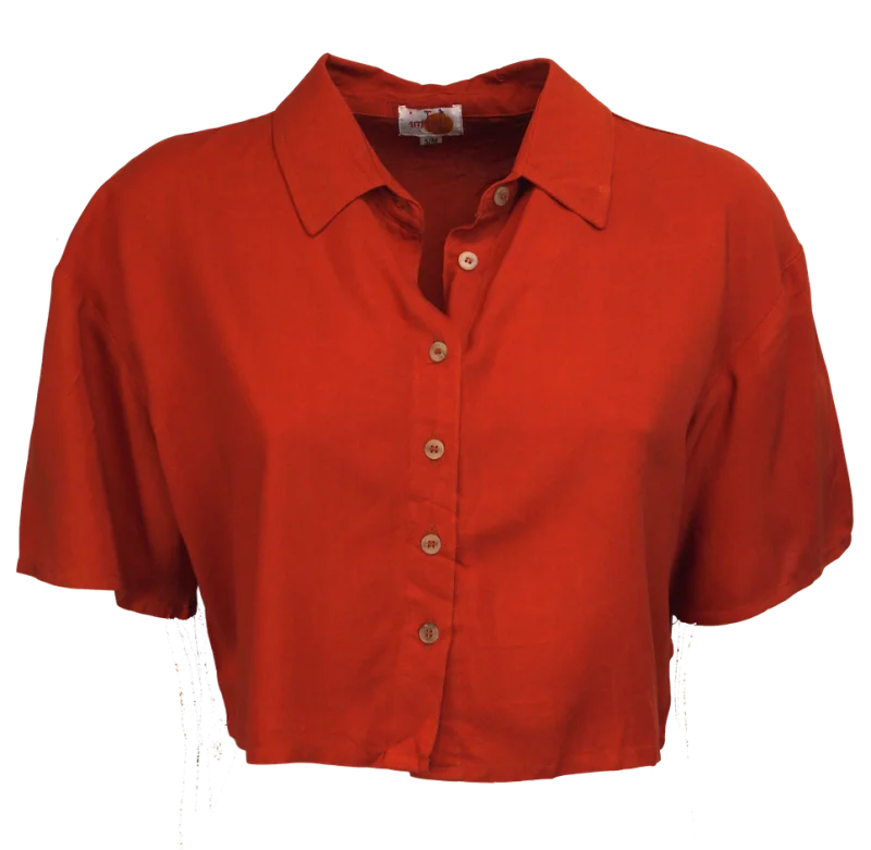 Kurzarm Crop Bluse aus ECOVERO™ Viscose - weiß / large