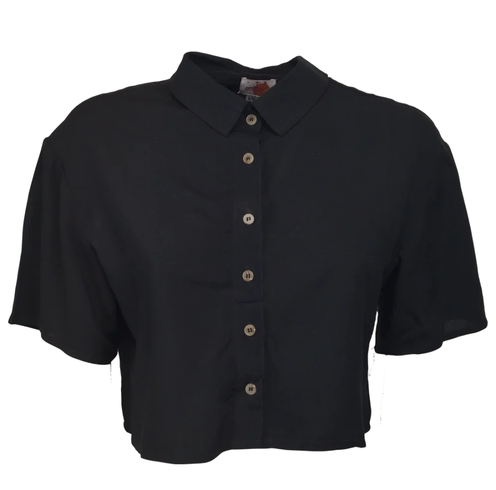 Kurzarm Crop Bluse aus ECOVERO™ Viscose - weiß / large