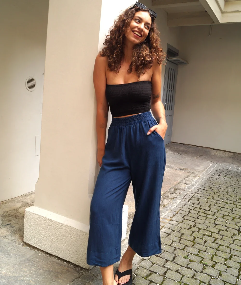 Hose "Moni" aus Leinen und LENZING™ ECOVERO™ Viscose - dunkelblau / large