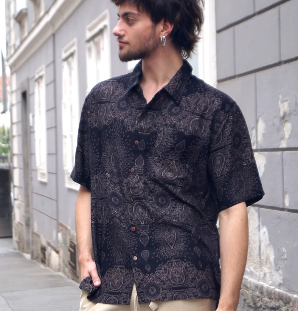 Kurzarmhemd "Paisley" - petrol / small