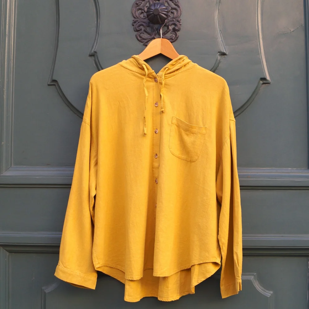 Kapuzenbluse "Broadway" aus Leinen - LENZING™ ECOVERO™ Viskose Gemisch - gelb / s/m